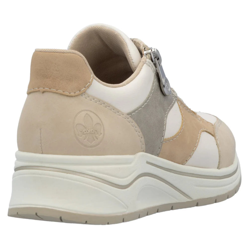 Rieker N9518 BEIGE Beige Wedge Trainer with Laces and Zip n9518-60