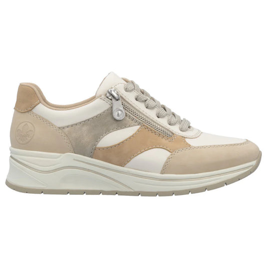 Rieker N9518 BEIGE Beige Wedge Trainer with Laces and Zip n9518-60