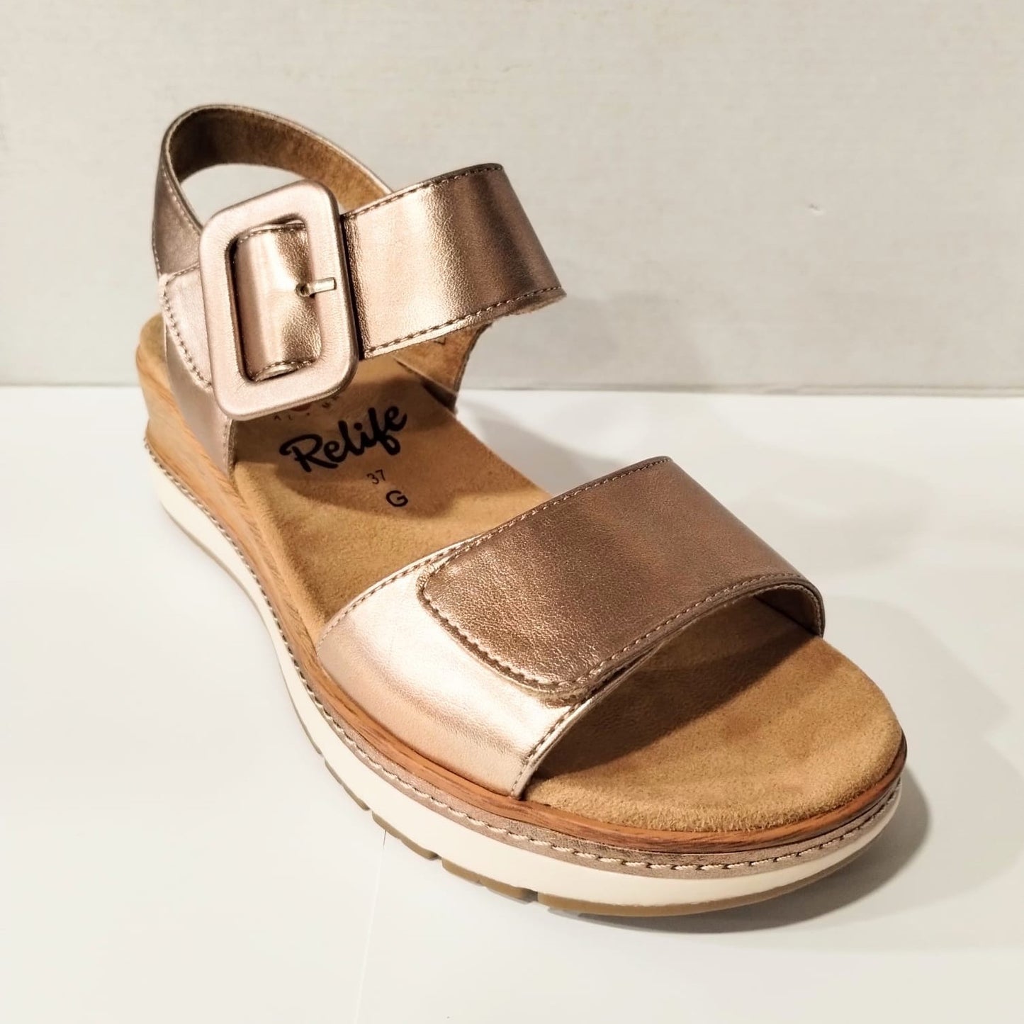 Relife 26701-03 LIGHT GOLD Touch Fastening Twin Strap Wedge Sandal