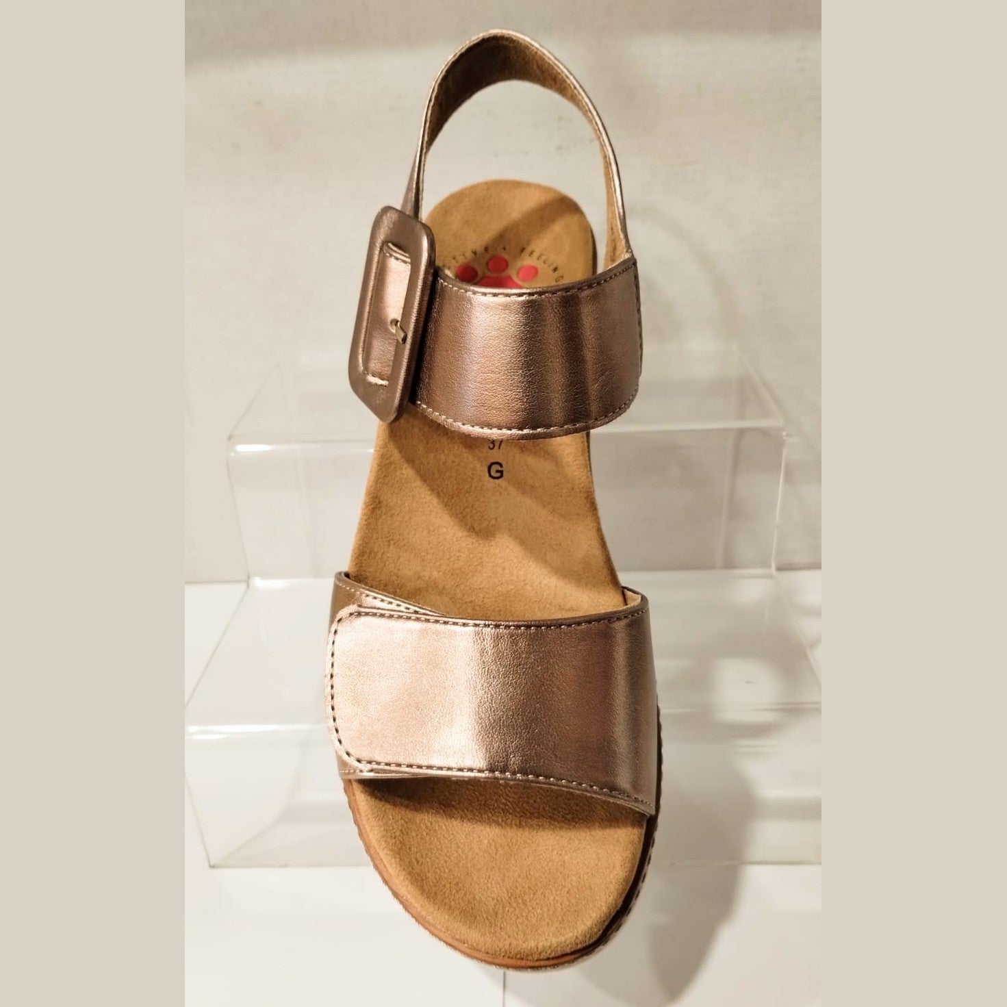 Relife 26701-03 LIGHT GOLD Touch Fastening Twin Strap Wedge Sandal