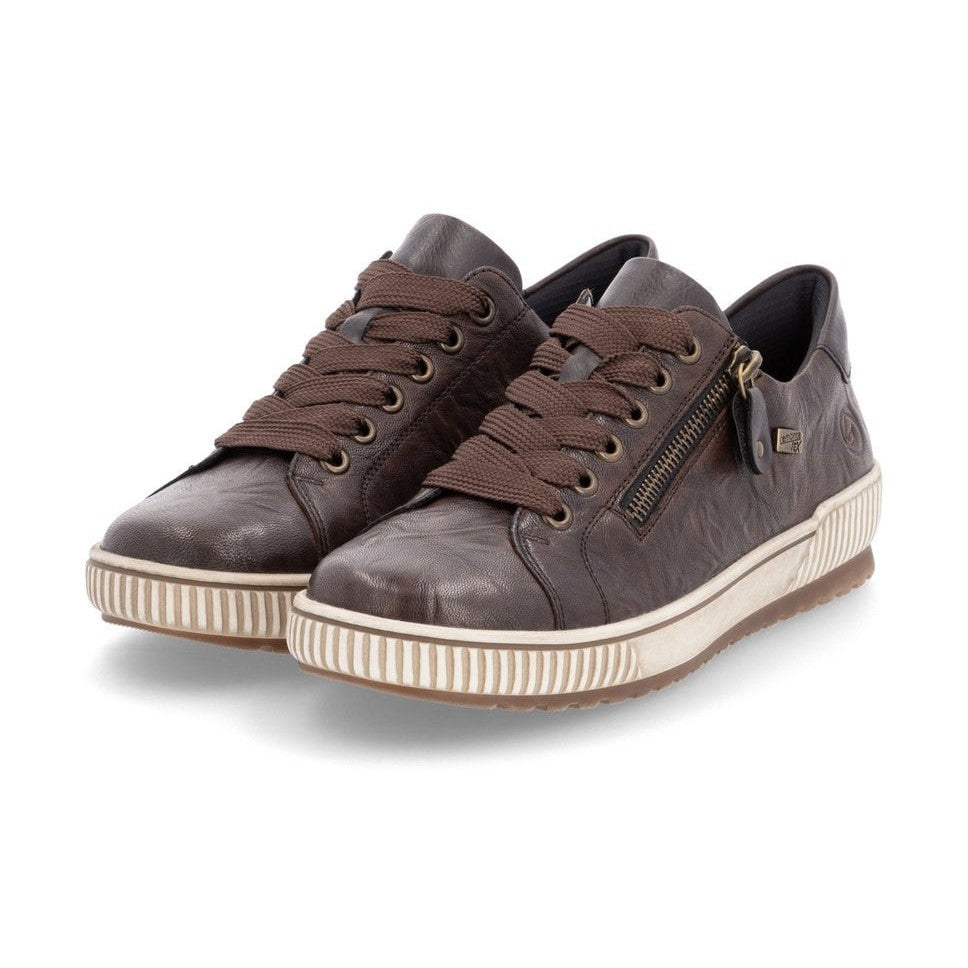 Remonte D0700 DARK BROWN Soft Leather Waterproof Trainer Style Shoe with Zip