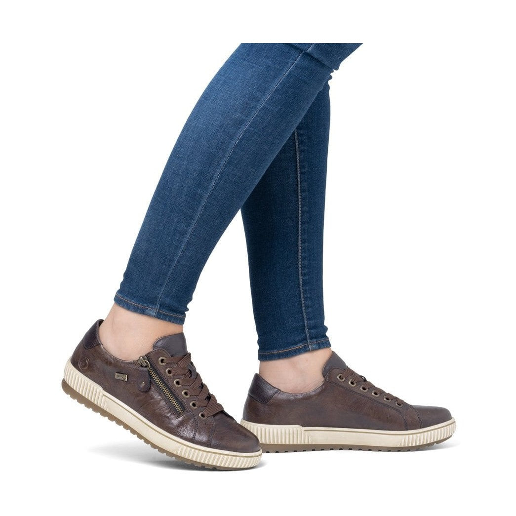 Remonte D0700 DARK BROWN Soft Leather Waterproof Trainer Style Shoe with Zip