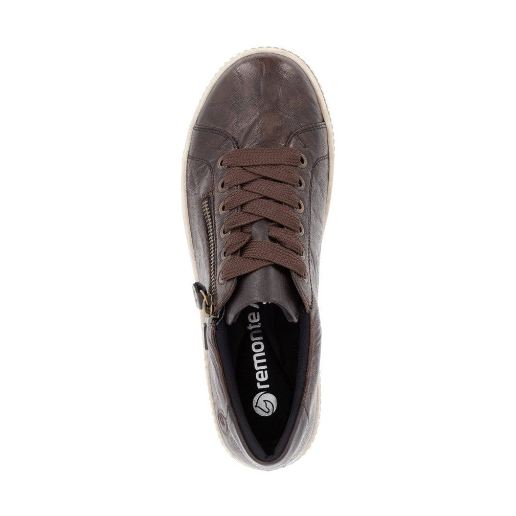 Remonte D0700 DARK BROWN Soft Leather Waterproof Trainer Style Shoe with Zip