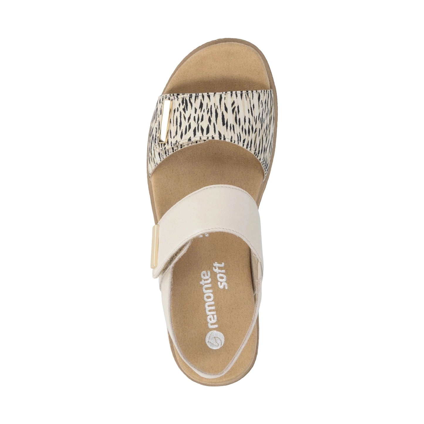 Remonte D0q59 CREAM Leather Animal Print Wedge Sandal D0Q59-61