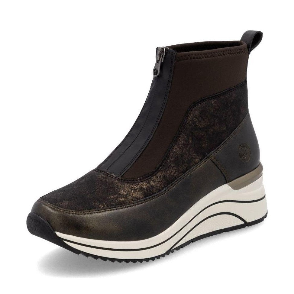 Remonte D0t71 BROWN Trainer Style Front Zip Wedge Boot D0T71-25