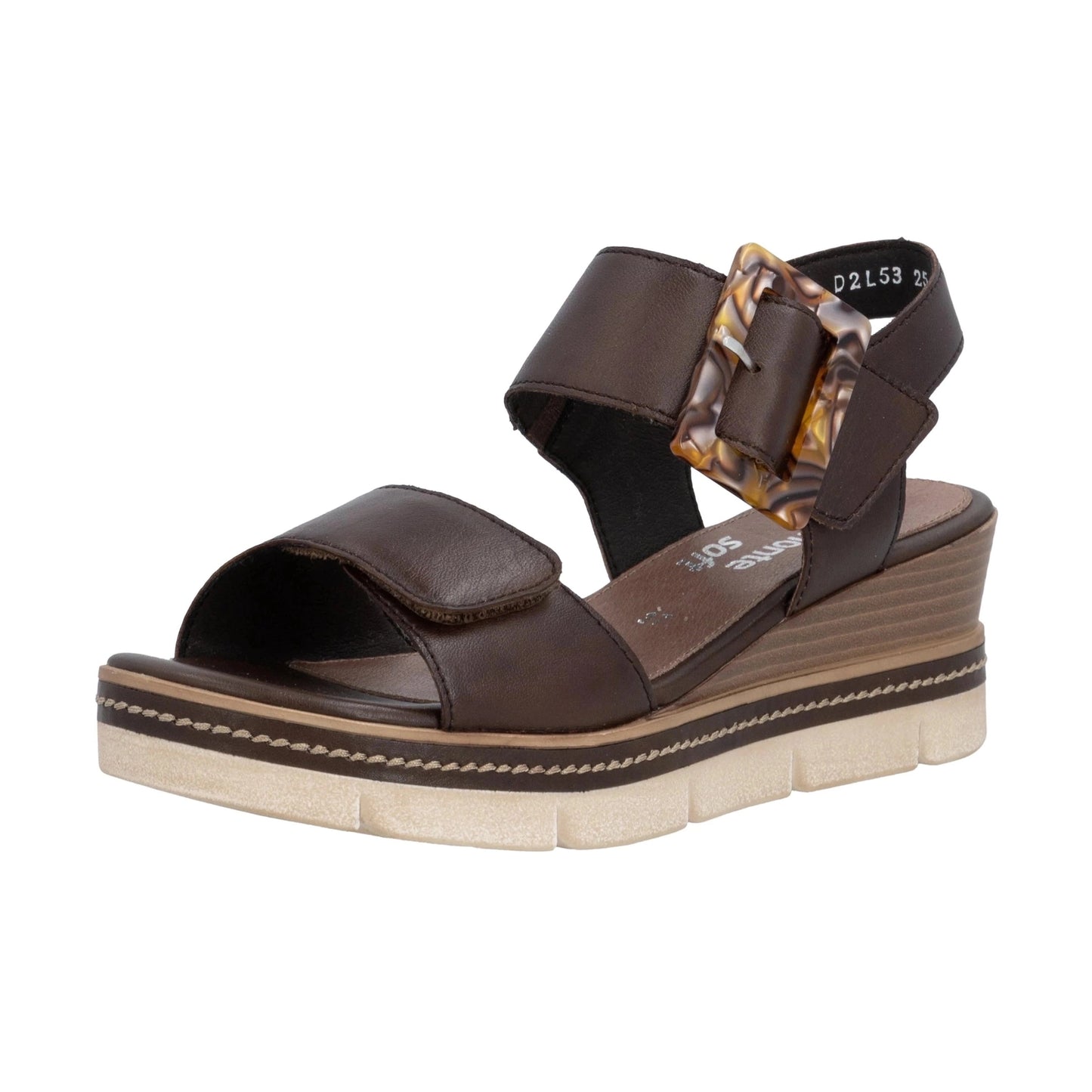 Remonte D2L53-25 Brown Leather Touch Fastening Low Wedge Sandal