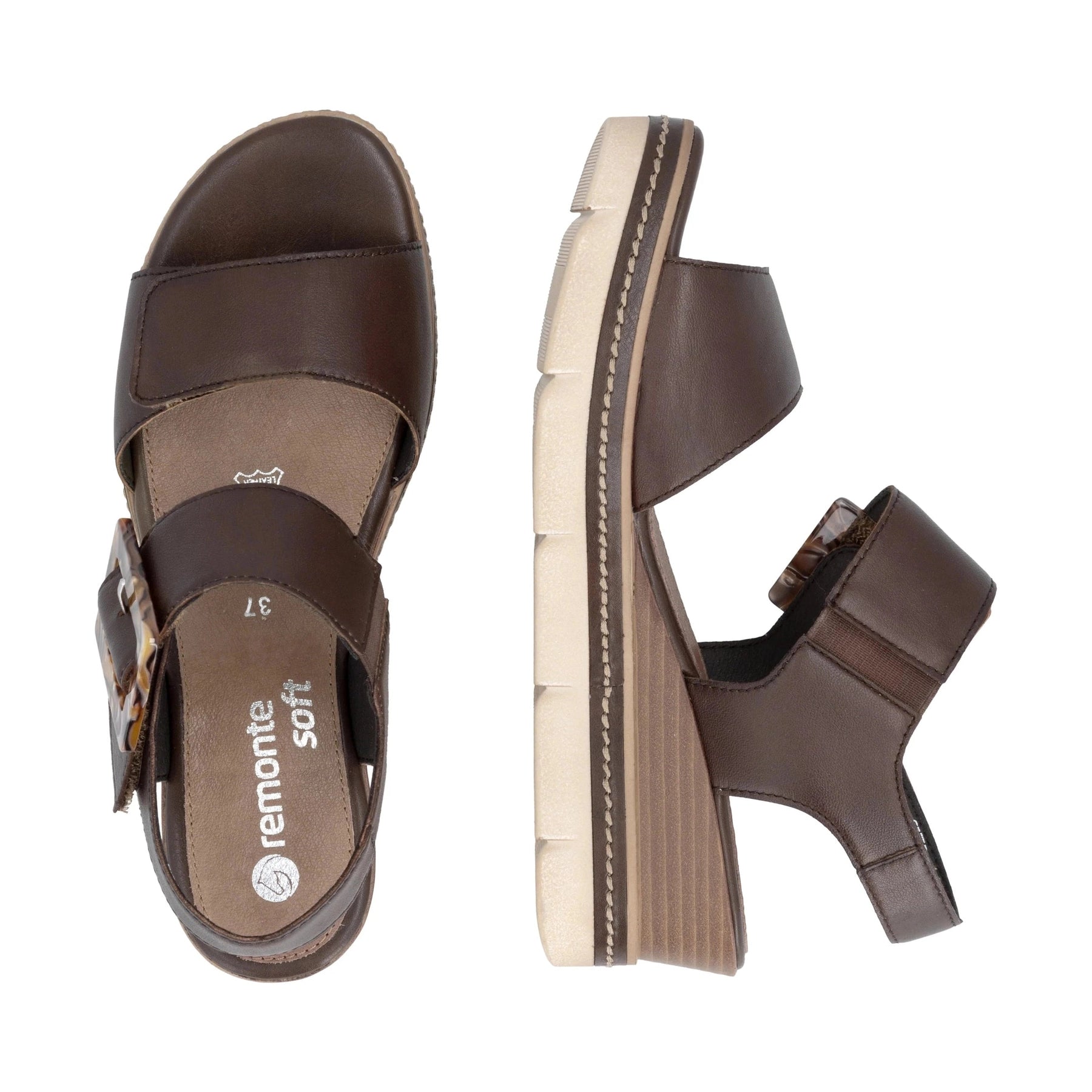 Remonte D2L53-25 Brown Leather Touch Fastening Low Wedge Sandal