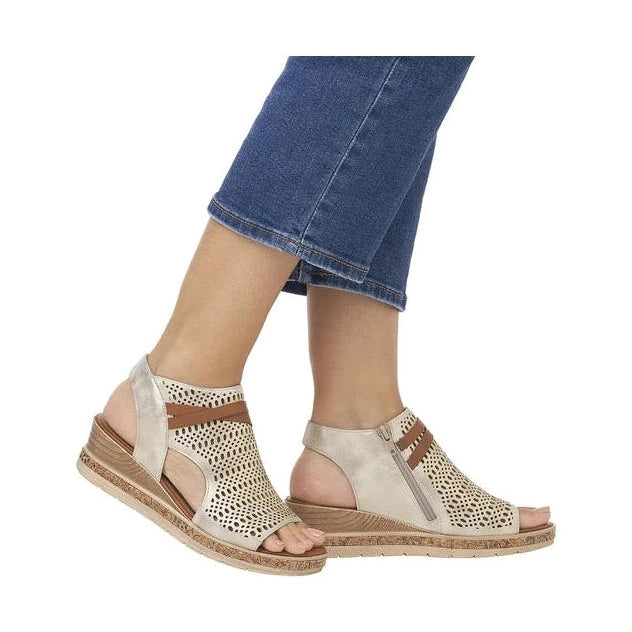 Remonte Gladiator Style low Wedge Metallic Gold Sandal D3075-60
