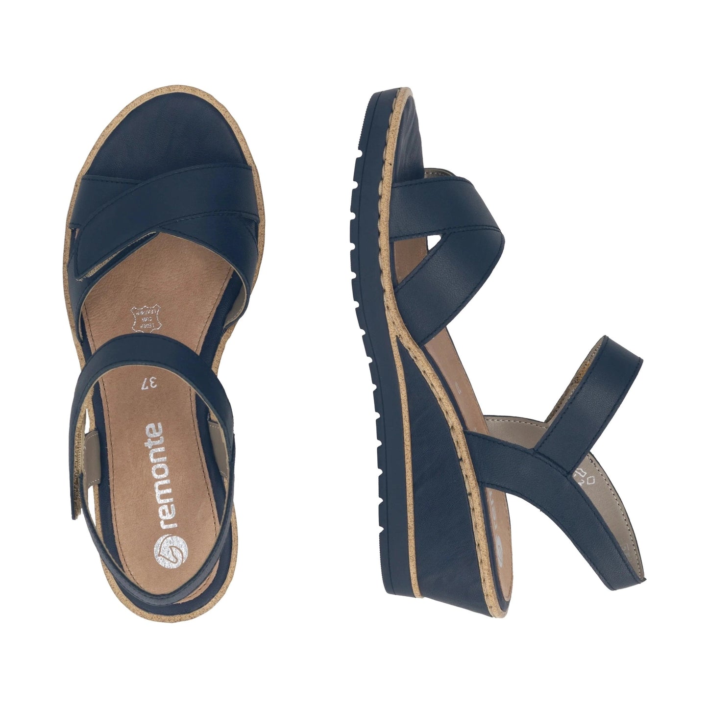 Remonte R6252 NAVY Leather Touch Fastening Wedge Sandal R6252-16