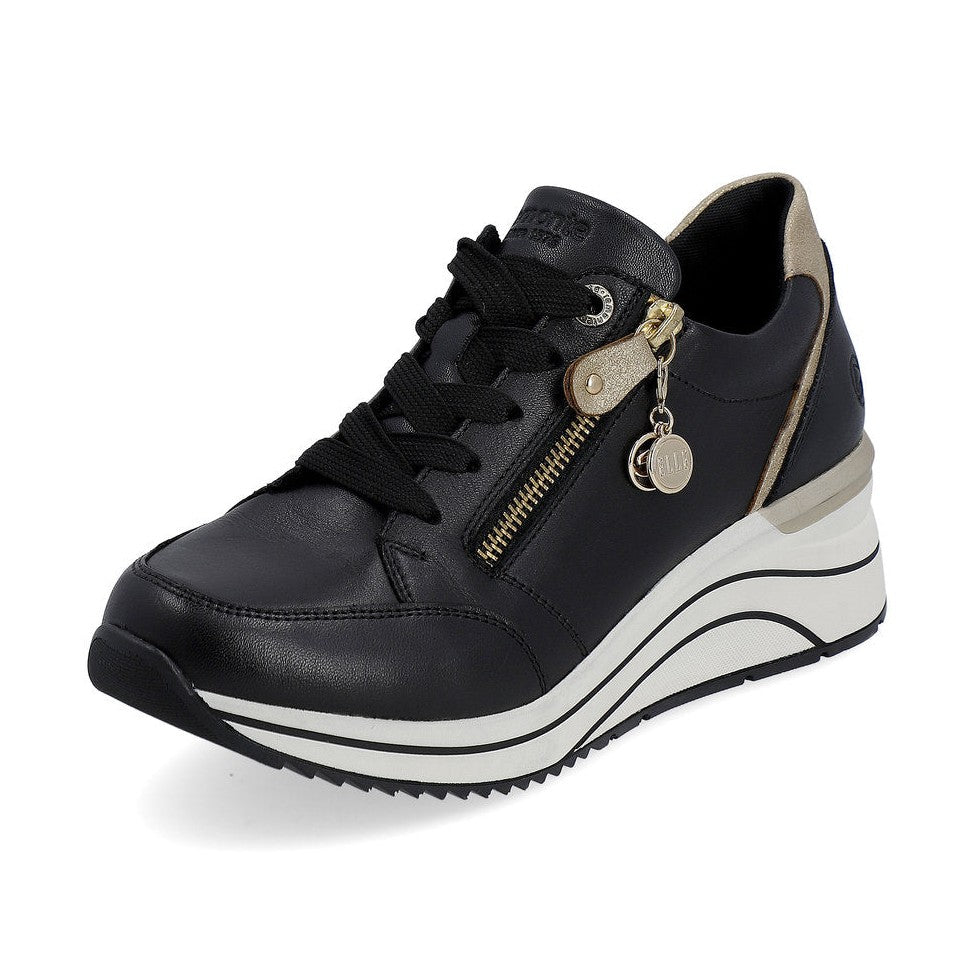 Remonte Trainer Shoe with Lace and Zip D0T03-01 BLACK LEATHER