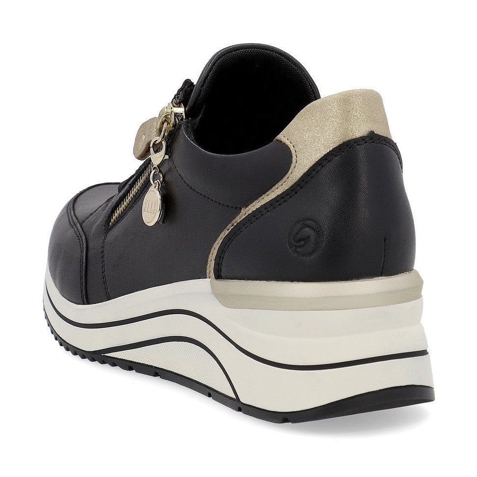 Remonte Trainer Shoe with Lace and Zip D0T03-01 BLACK LEATHER