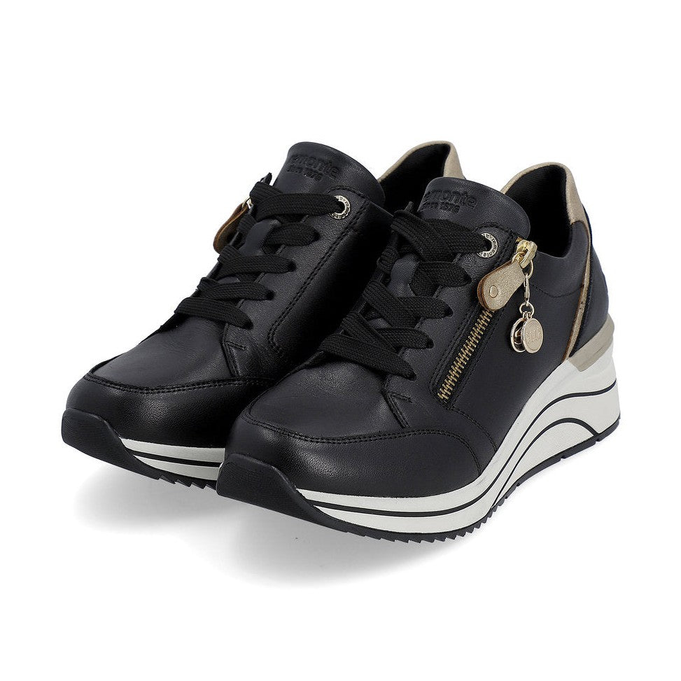 Remonte Trainer Shoe with Lace and Zip D0T03-01 BLACK LEATHER