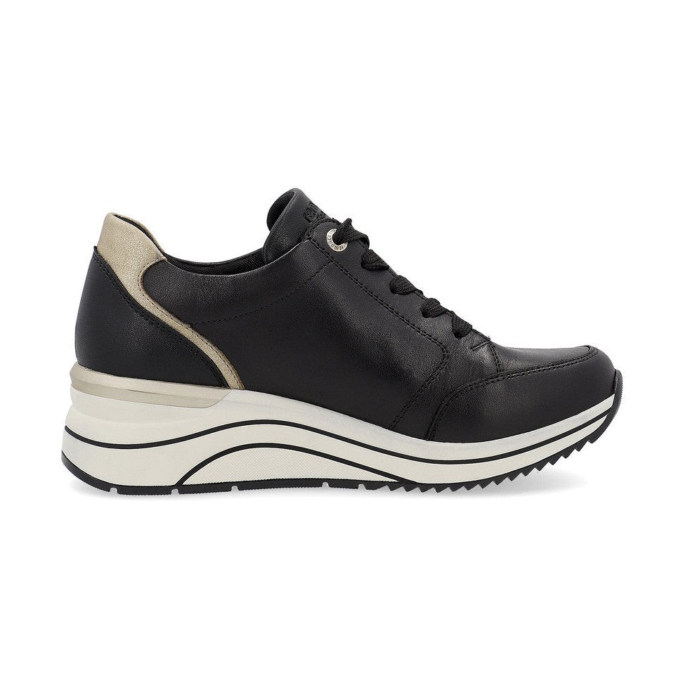 Remonte Trainer Shoe with Lace and Zip D0T03-01 BLACK LEATHER