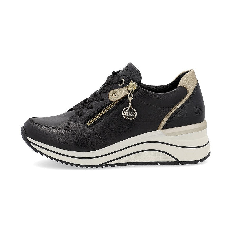 Remonte Trainer Shoe with Lace and Zip D0T03-01 BLACK LEATHER