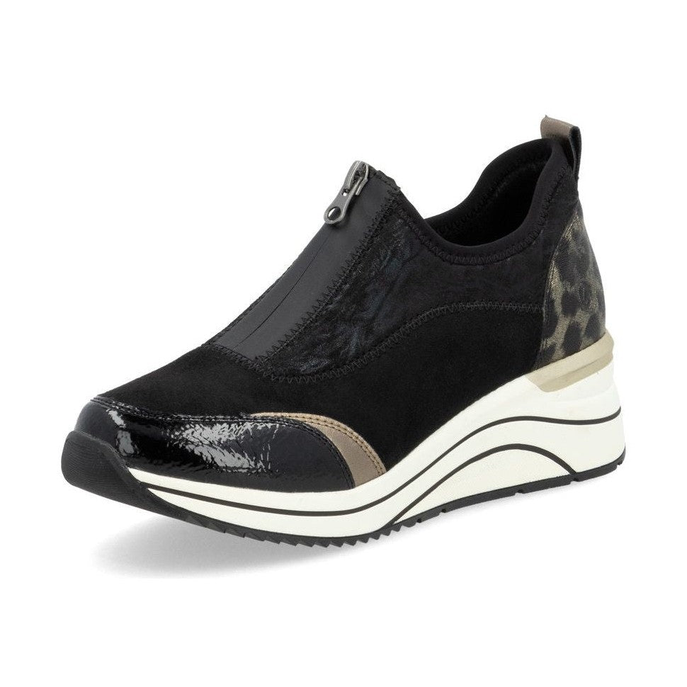 Remonte Trainer Style Shoe with wedge sole and zip front D0t08-02 BLACK COMB
