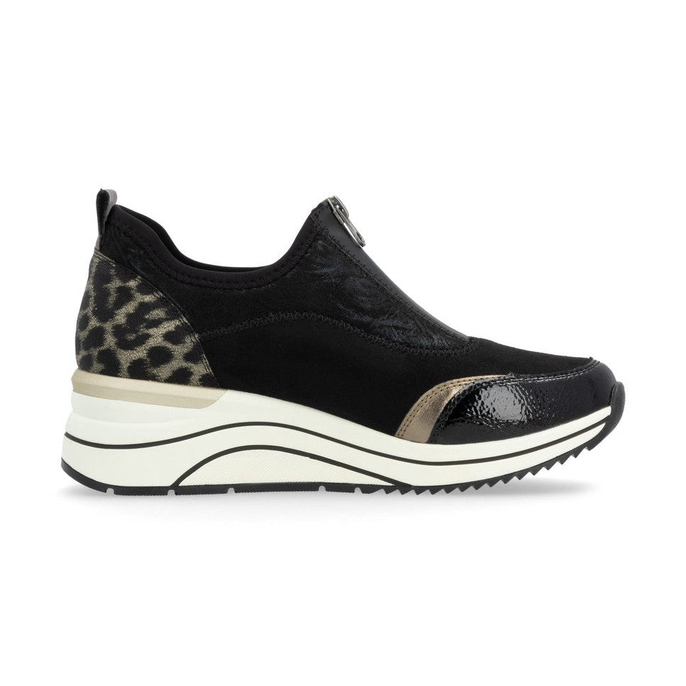 Remonte Trainer Style Shoe with wedge sole and zip front D0t08-02 BLACK COMB
