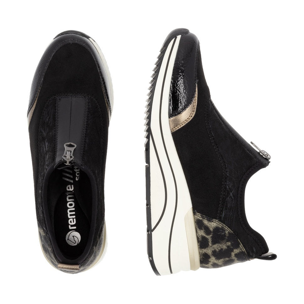 Remonte Trainer Style Shoe with wedge sole and zip front D0t08-02 BLACK COMB