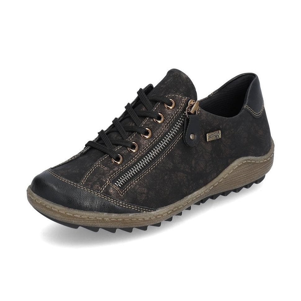 Remonte Trainer style Casual Shoe R1402-07 BLACK LEATHER with Lace and Zip