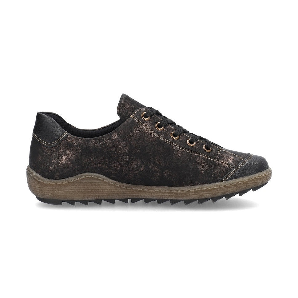 Remonte Trainer style Casual Shoe R1402-07 BLACK LEATHER with Lace and Zip