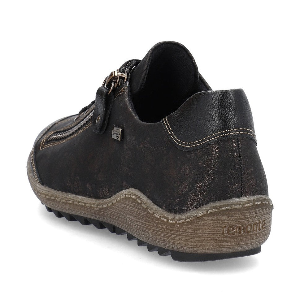 Remonte Trainer style Casual Shoe R1402-07 BLACK LEATHER with Lace and Zip