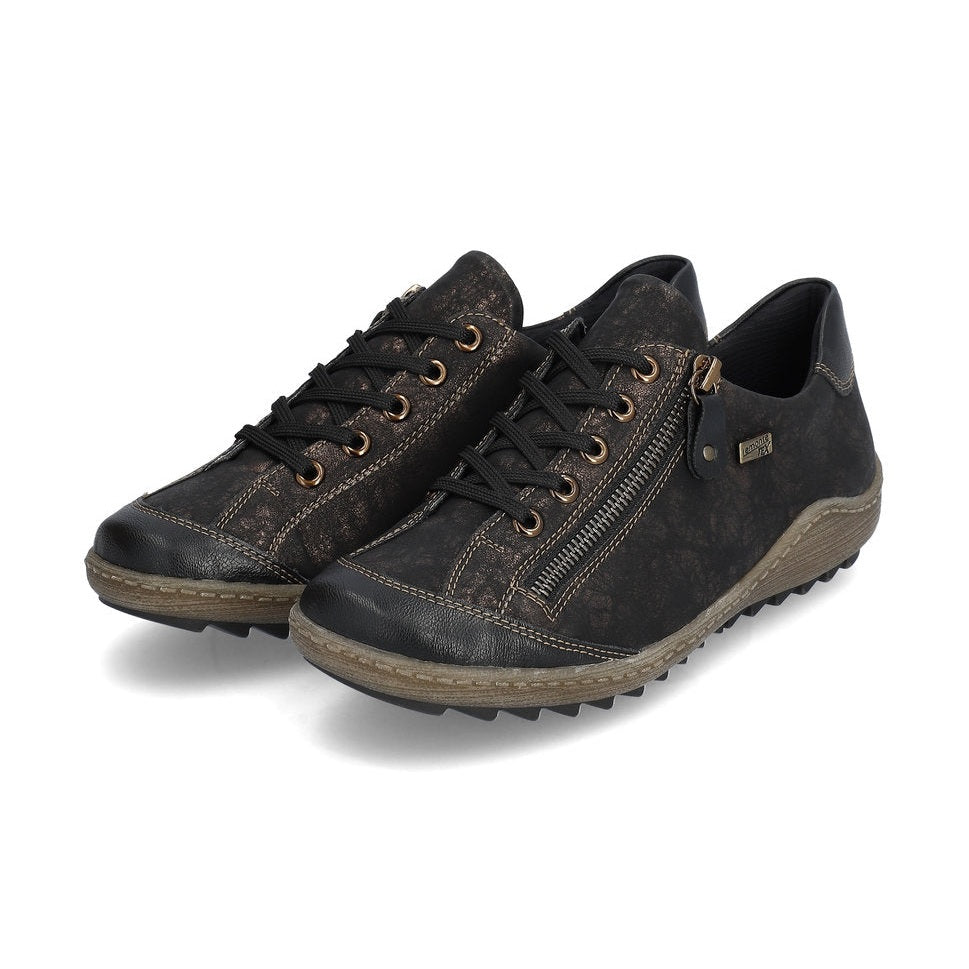 Remonte Trainer style Casual Shoe R1402-07 BLACK LEATHER with Lace and Zip