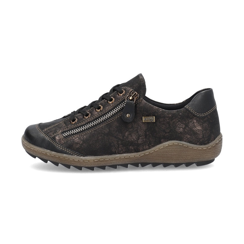 Remonte Trainer style Casual Shoe R1402-07 BLACK LEATHER with Lace and Zip
