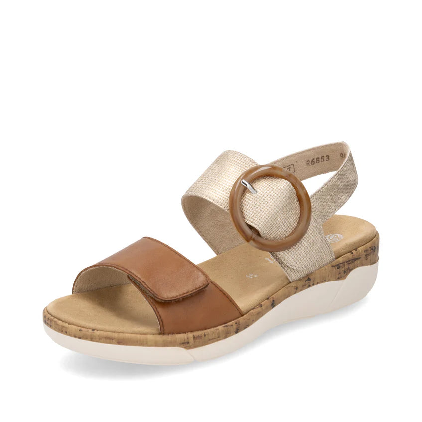 Remonte R6853 BEIGE / Gold Twin Adjustable Strap Comfort Sandal R6853-90
