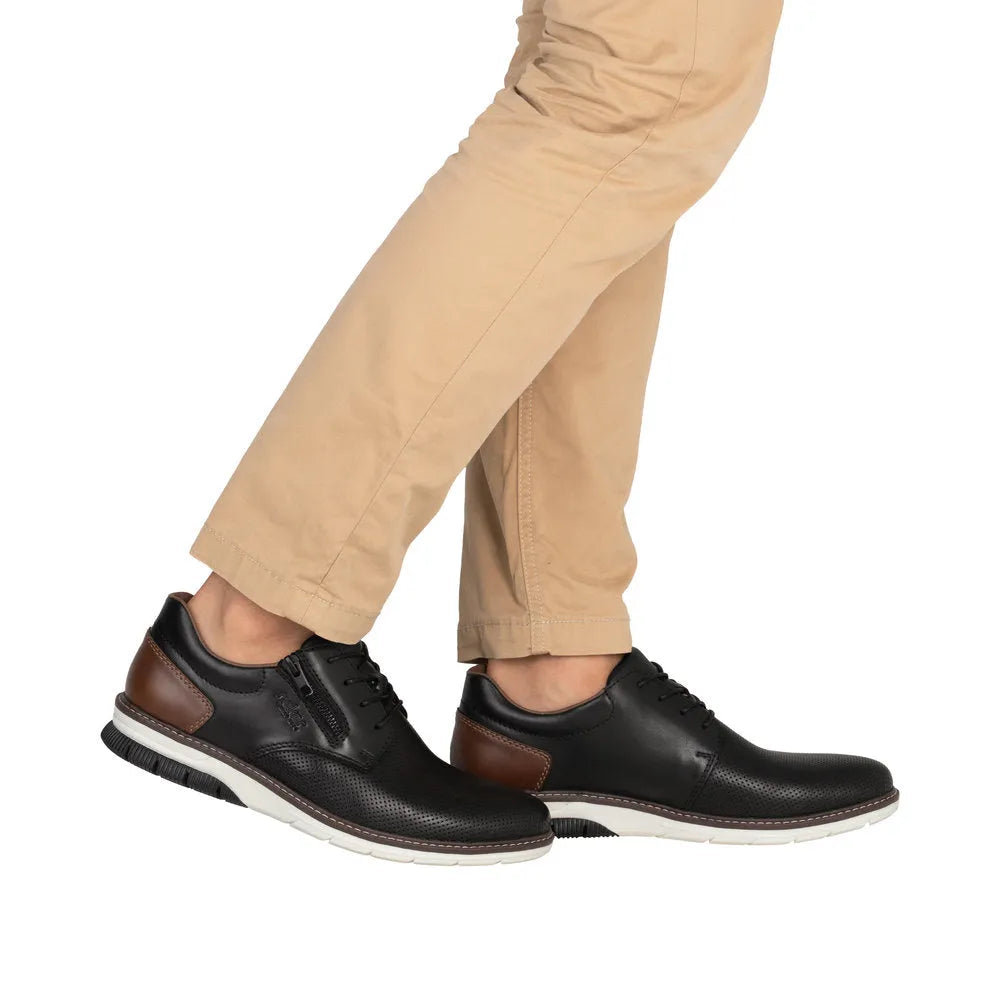 Rieker 14412 BLACK Leather Smart Shoe With Laces and Zip 14412-00