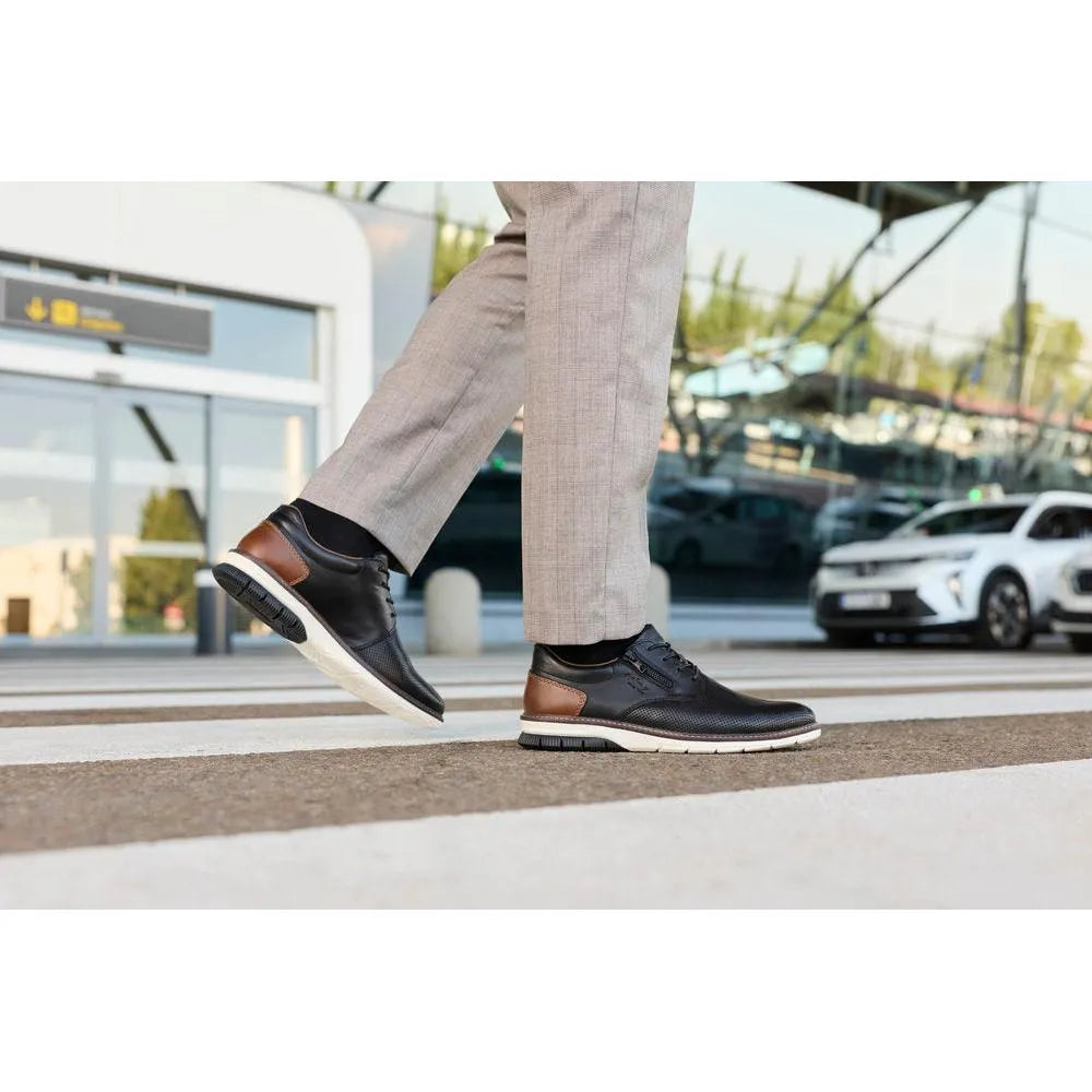 Rieker 14412 BLACK Leather Smart Shoe With Laces and Zip 14412-00