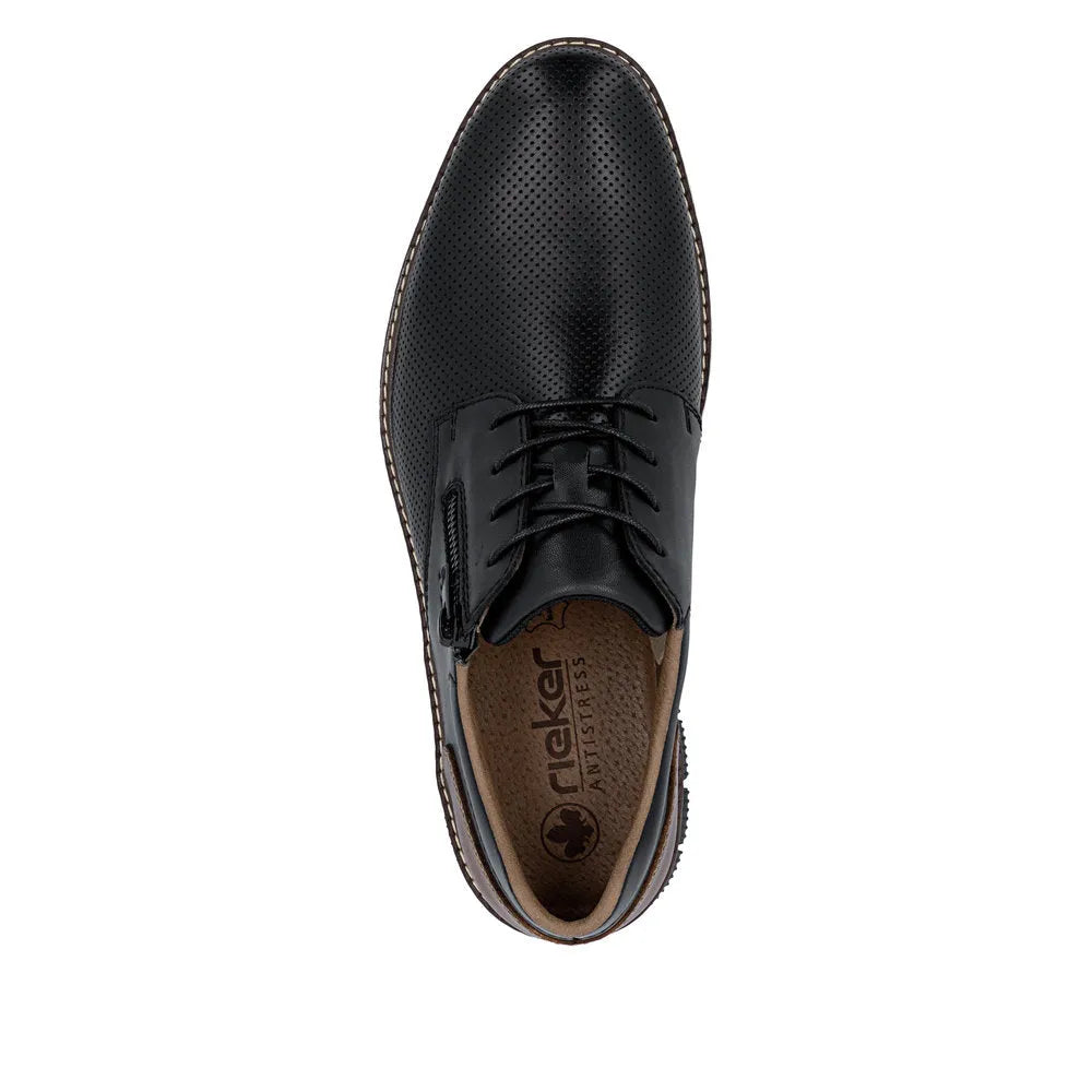 Rieker 14412 BLACK Leather Smart Shoe With Laces and Zip 14412-00