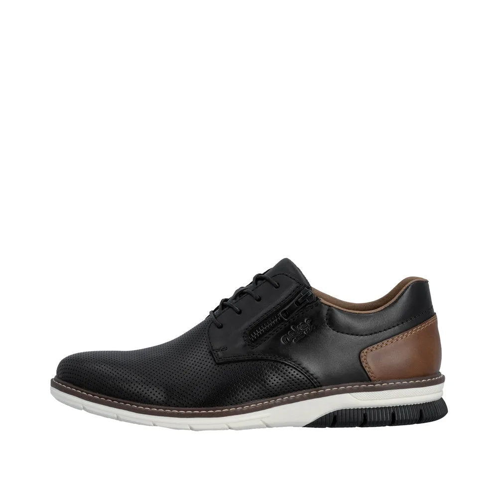 Rieker 14412 BLACK Leather Smart Shoe With Laces and Zip 14412-00