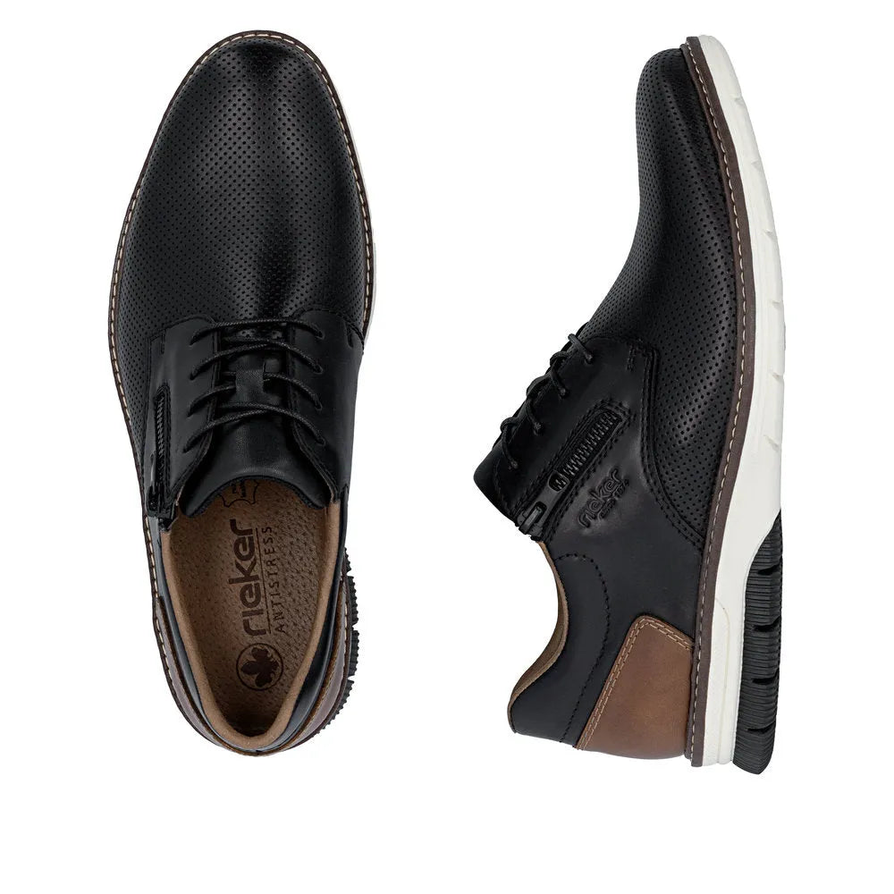 Rieker 14412 BLACK Leather Smart Shoe With Laces and Zip 14412-00