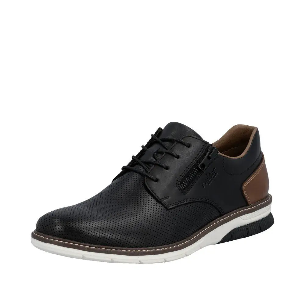 Rieker 14412 BLACK Leather Smart Shoe With Laces and Zip 14412-00