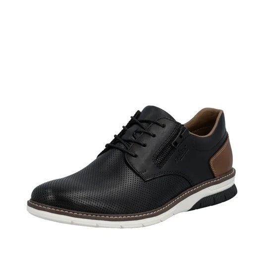 Rieker 14412 BLACK Leather Smart Shoe With Laces and Zip 14412-00