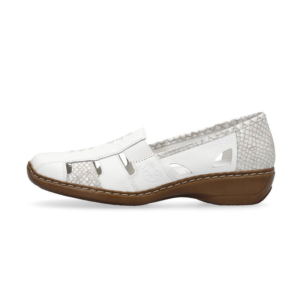 Rieker 41385 WHITE Leather Slip On Shoes 41385-80