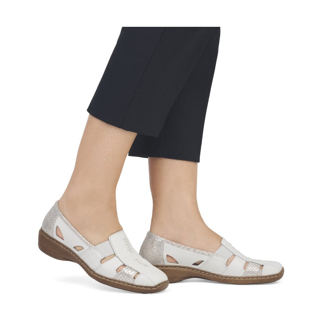 Rieker 41385 WHITE Leather Slip On Shoes 41385-80