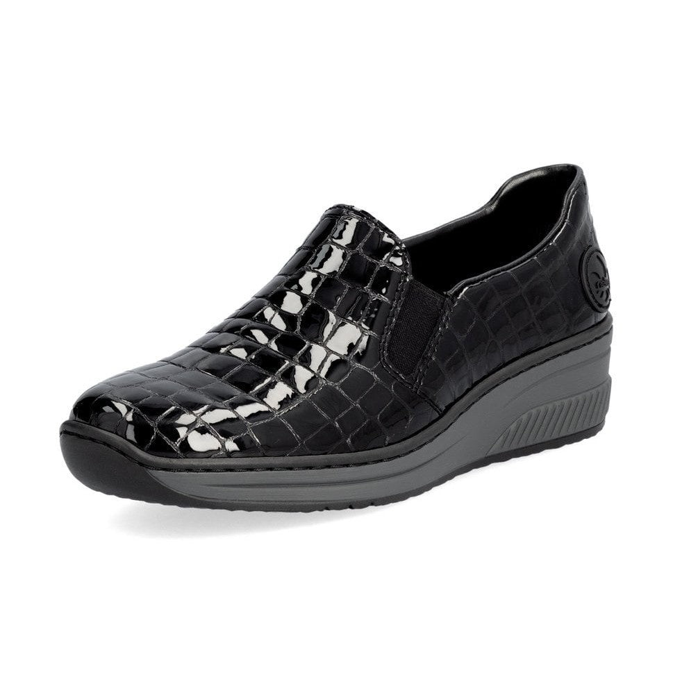 Rieker 48752 BLACK Patent Croc Slip on shoe 48752-00