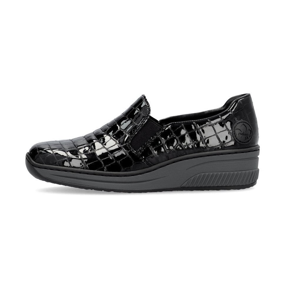 Rieker 48752 BLACK Patent Croc Slip on shoe 48752-00