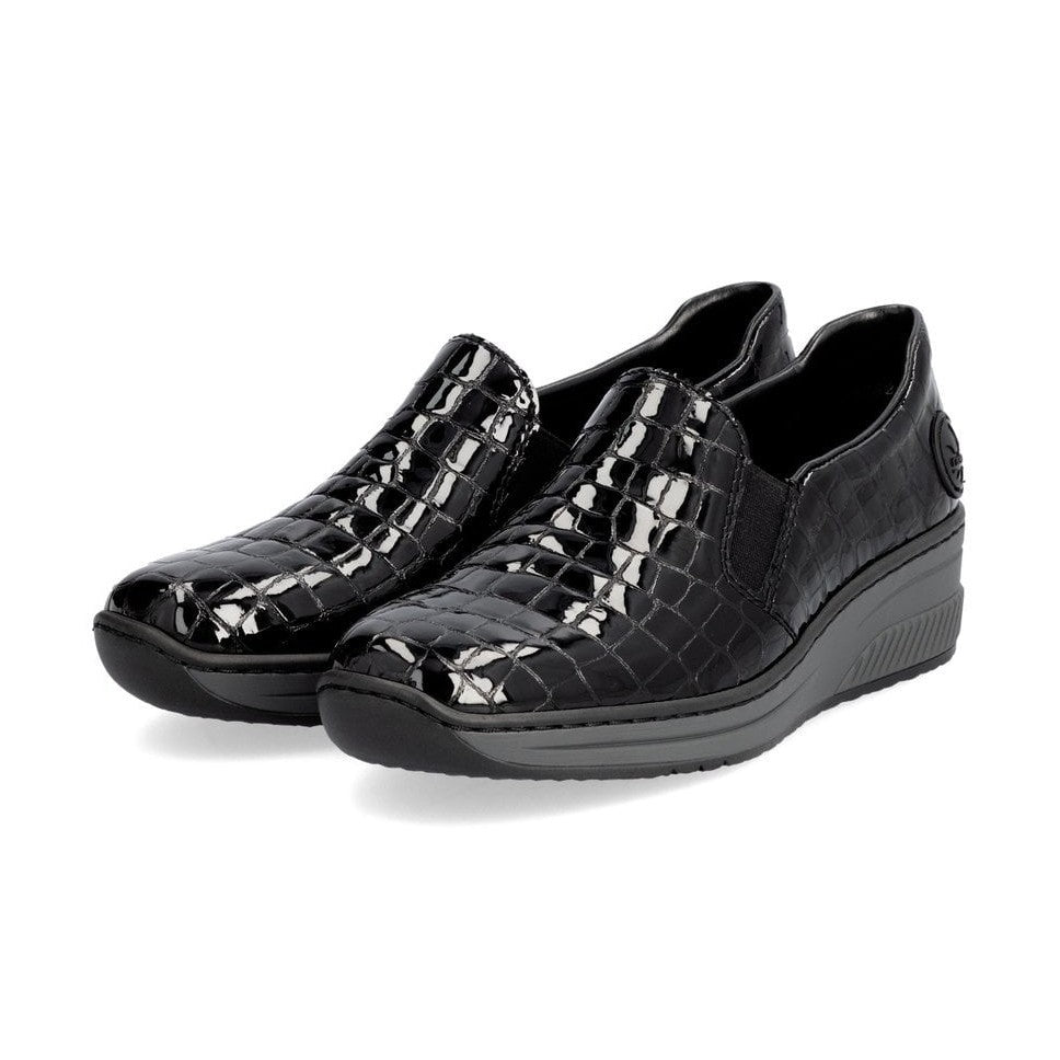 Rieker 48752 BLACK Patent Croc Slip on shoe 48752-00