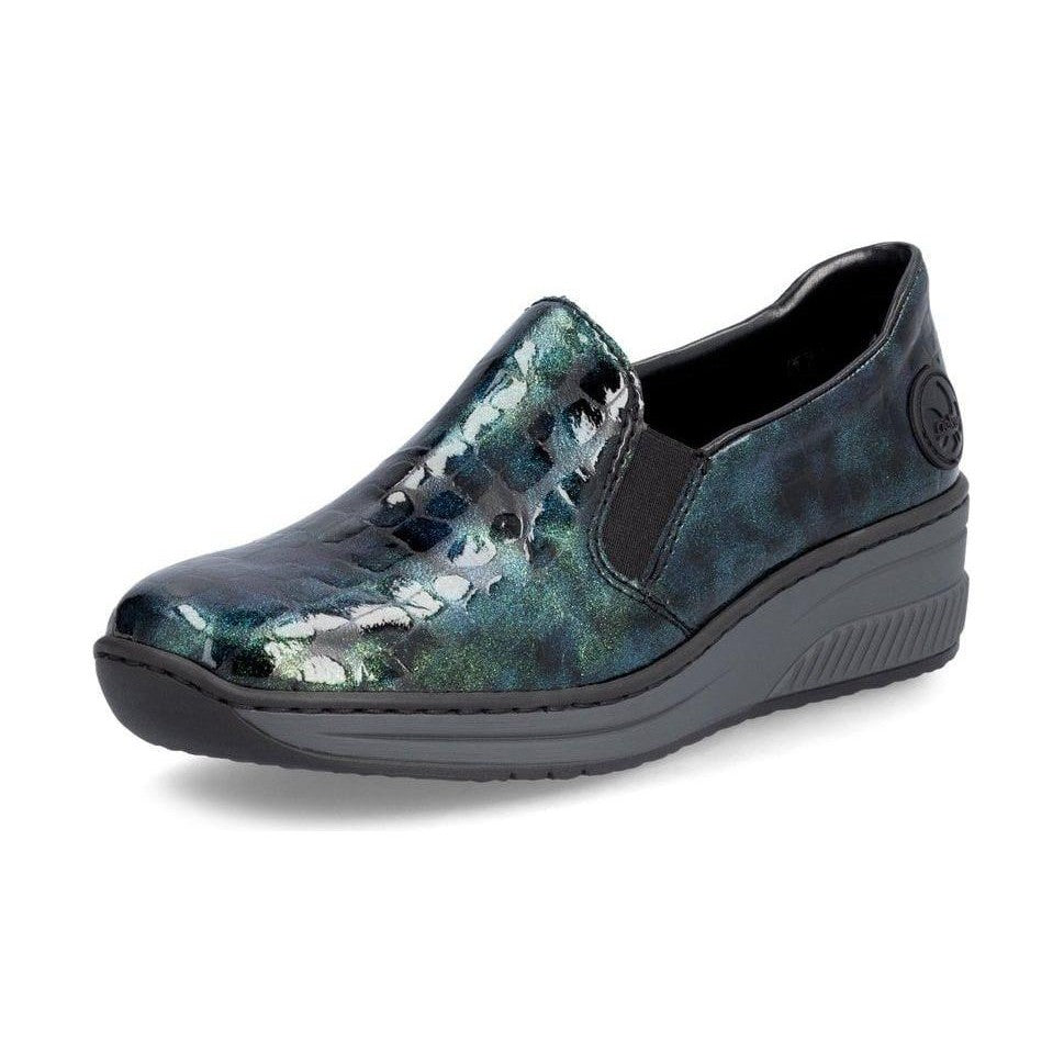 Rieker 48752 BLUE AND GREEN Croc Wedge Slip On Shoes 48752-92