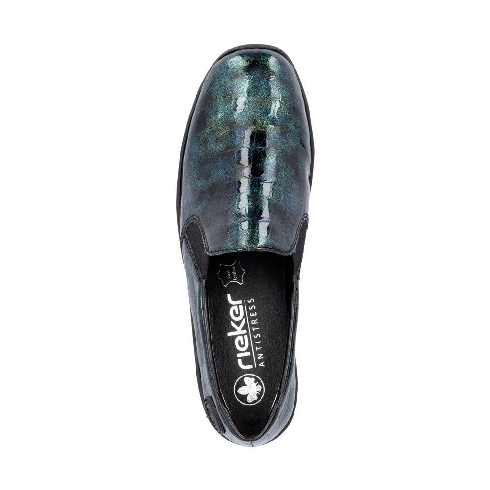 Rieker 48752 BLUE AND GREEN Croc Wedge Slip On Shoes 48752-92