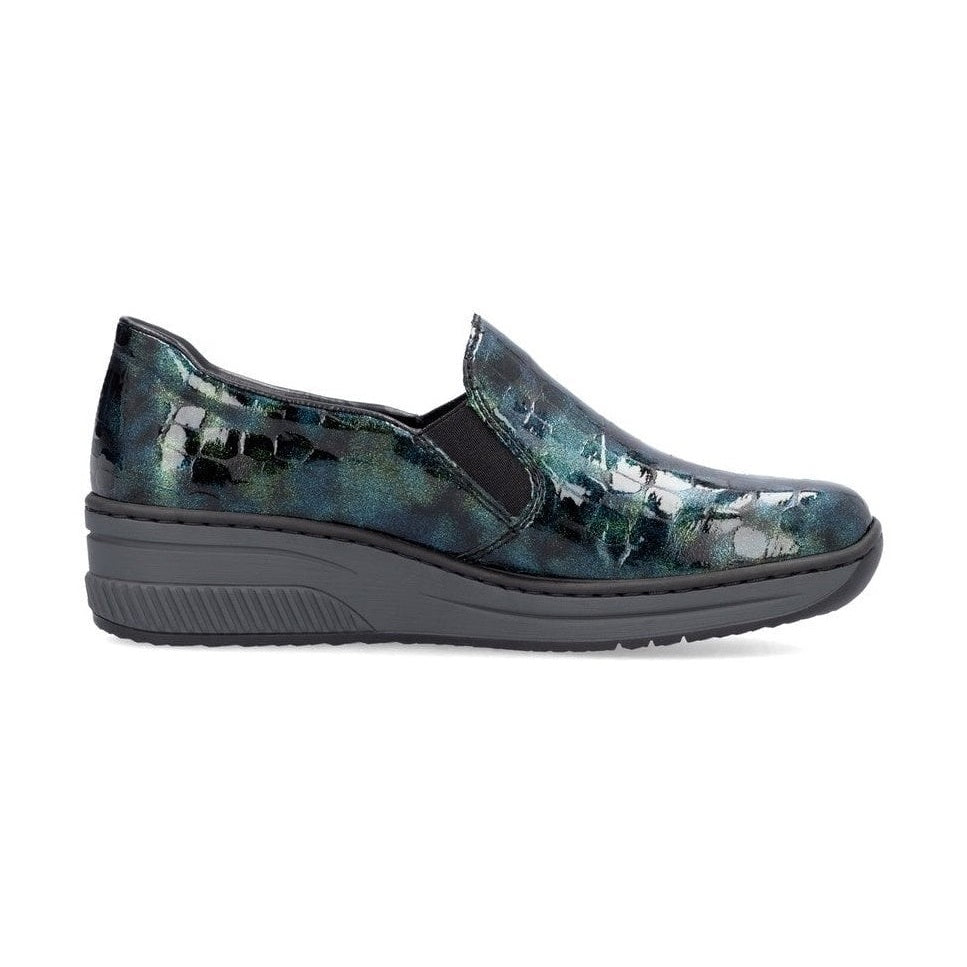 Rieker 48752 BLUE AND GREEN Croc Wedge Slip On Shoes 48752-92