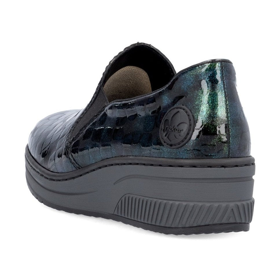 Rieker 48752 BLUE AND GREEN Croc Wedge Slip On Shoes 48752-92