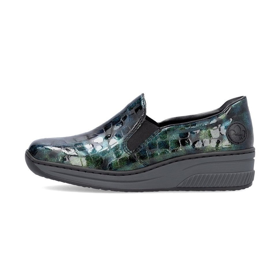 Rieker 48752 BLUE AND GREEN Croc Wedge Slip On Shoes 48752-92