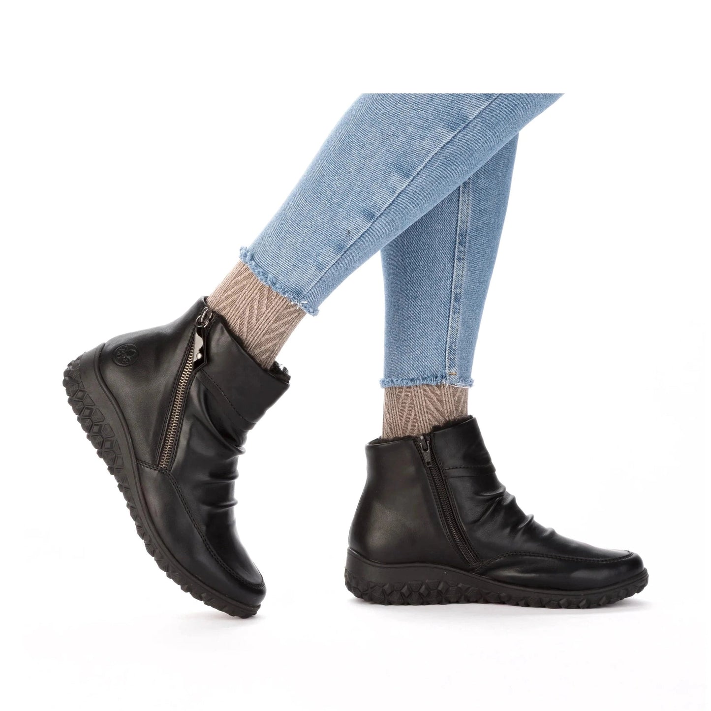 Rieker 59585-01 Black Soft Leather Extra Wide Zip Boot