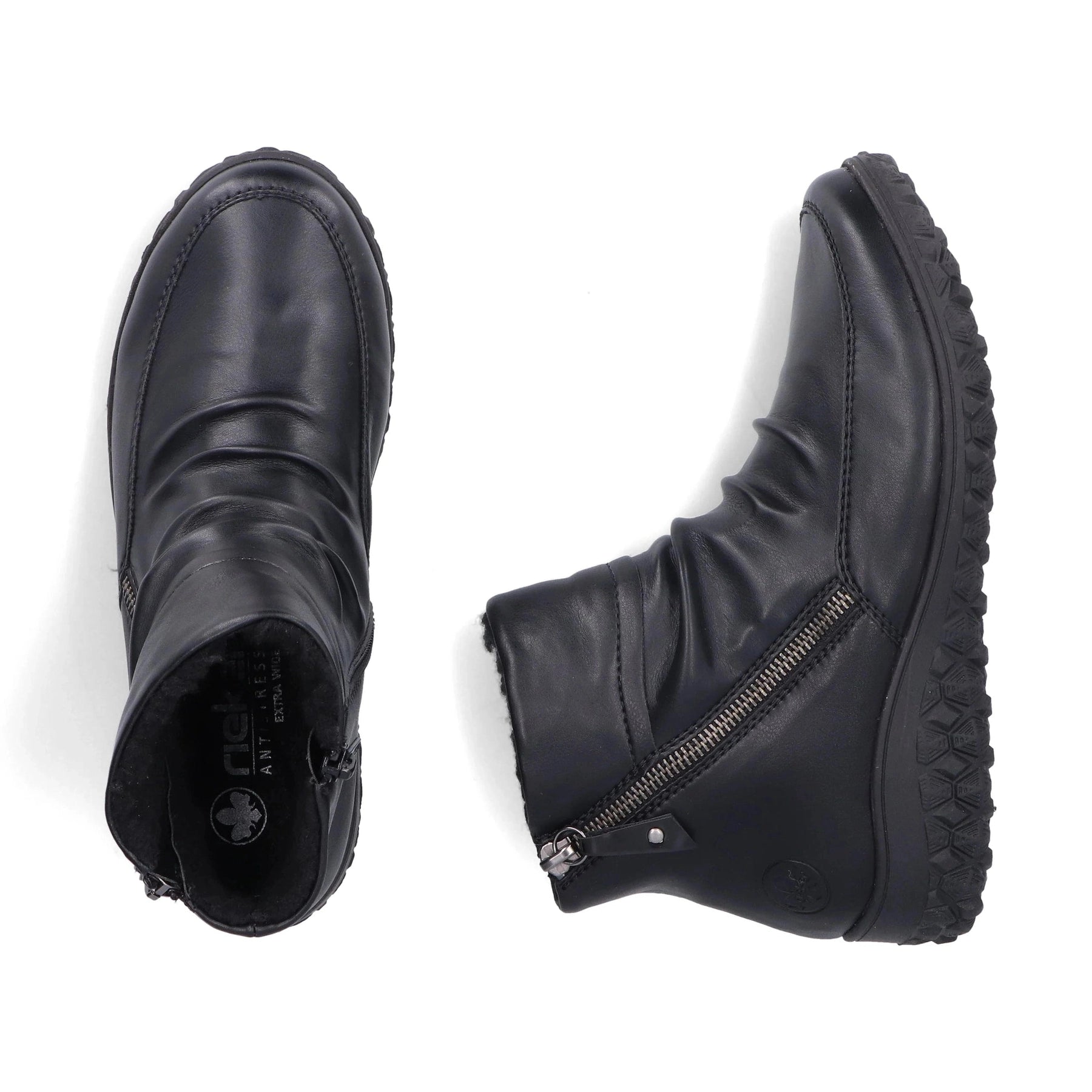 Rieker 59585-01 Black Soft Leather Extra Wide Zip Boot