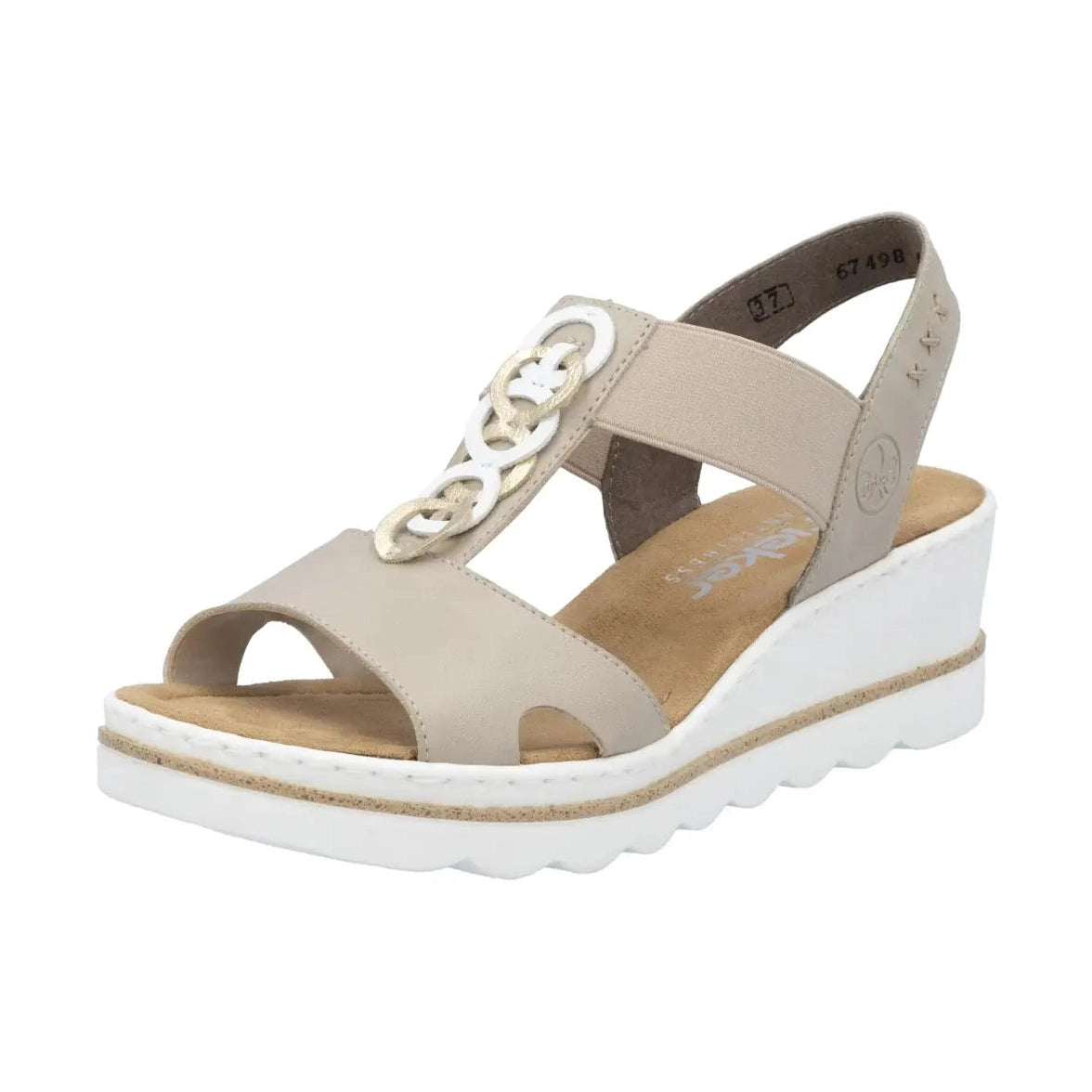 Rieker 67498 BEIGE Slip On Wedge Sandals 67498-62