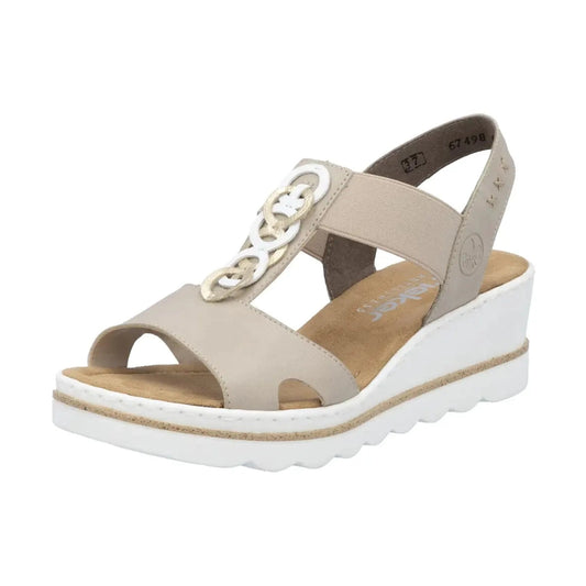 Rieker 67498 BEIGE Slip On Wedge Sandals 67498-62