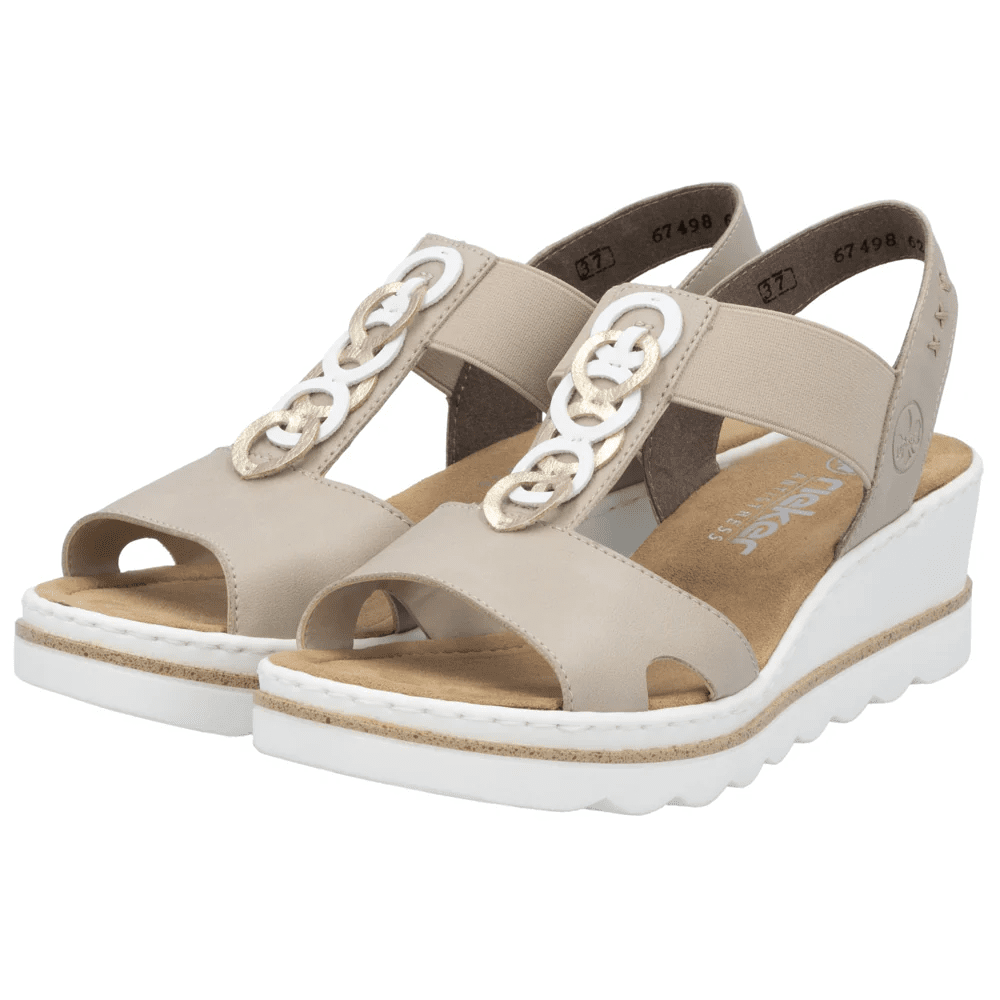 Rieker 67498 BEIGE Slip On Wedge Sandals 67498-62