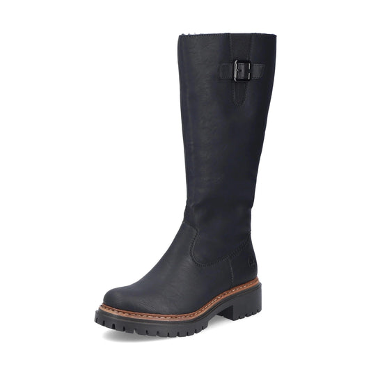Rieker 72694 BLACK Long Leg Cleated Sole Lined Zip Boot 72694-00